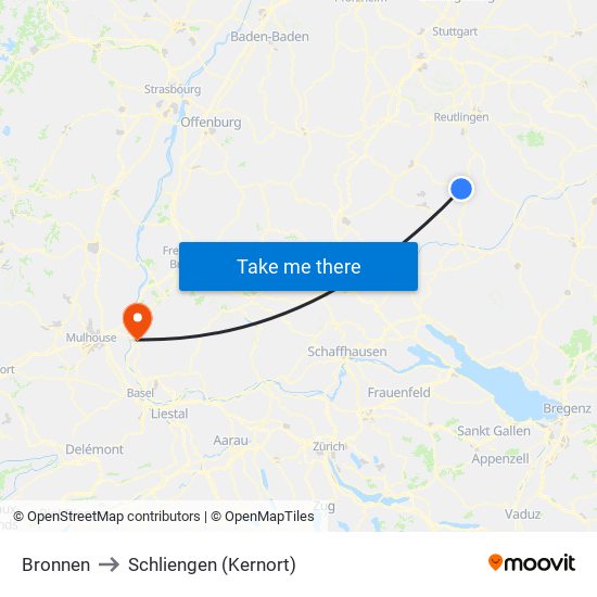 Bronnen to Schliengen (Kernort) map