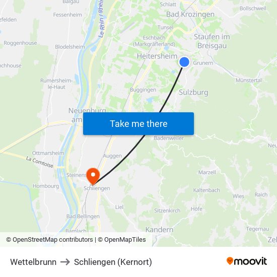 Wettelbrunn to Schliengen (Kernort) map