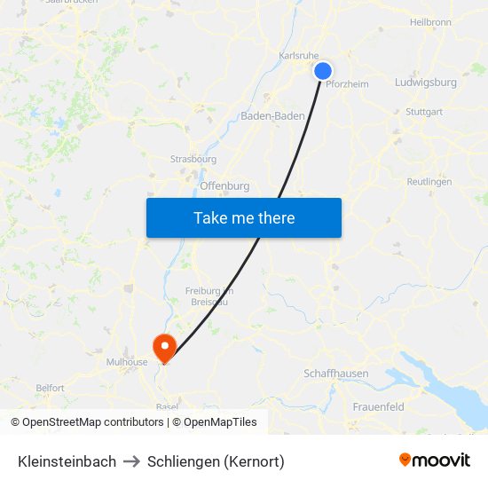 Kleinsteinbach to Schliengen (Kernort) map