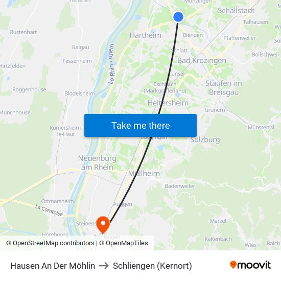 Hausen An Der Möhlin to Schliengen (Kernort) map