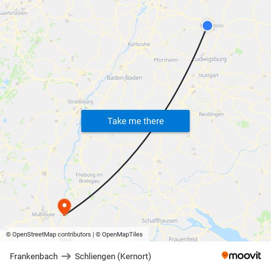 Frankenbach to Schliengen (Kernort) map