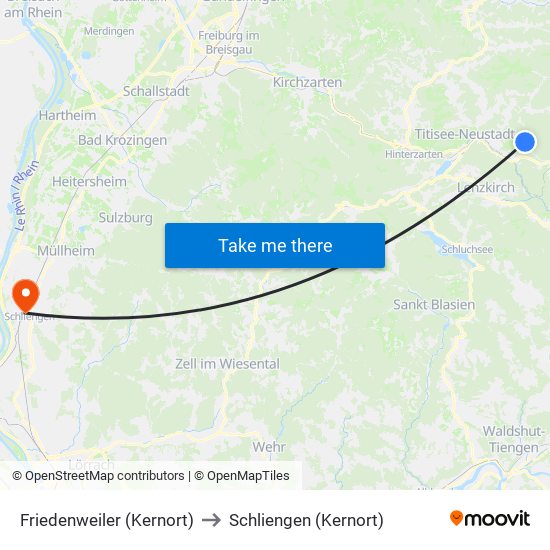 Friedenweiler (Kernort) to Schliengen (Kernort) map