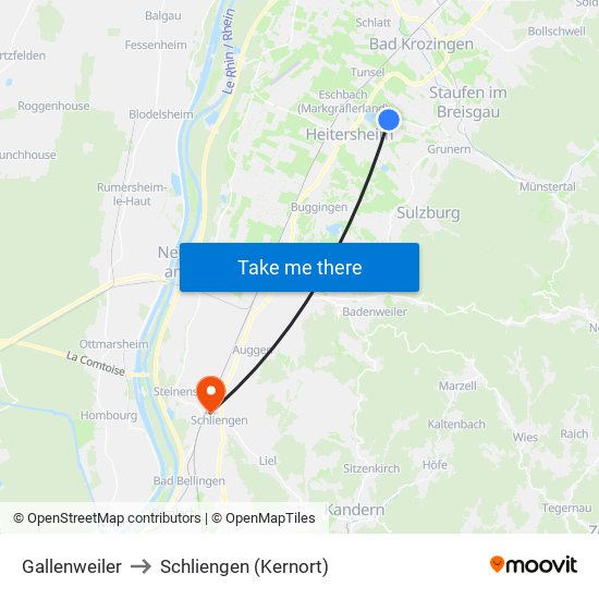 Gallenweiler to Schliengen (Kernort) map