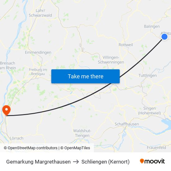 Gemarkung Margrethausen to Schliengen (Kernort) map