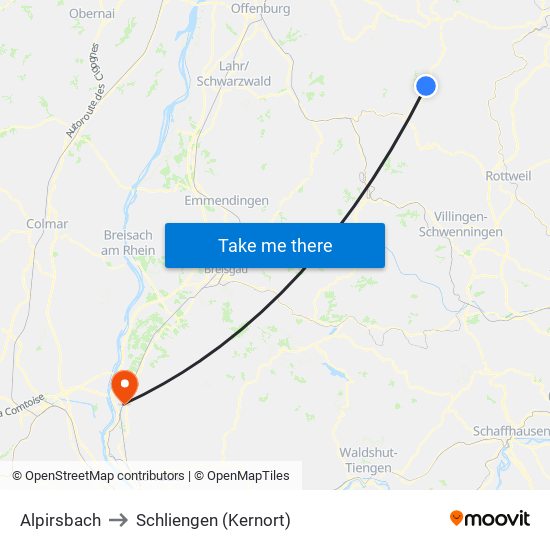 Alpirsbach to Schliengen (Kernort) map