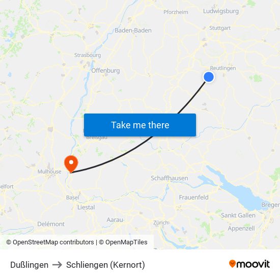 Dußlingen to Schliengen (Kernort) map