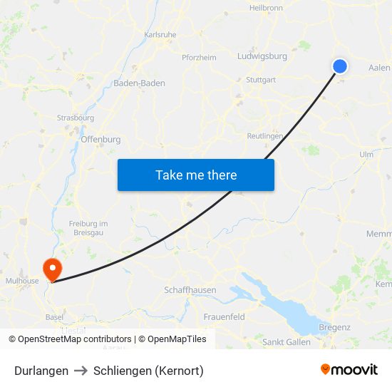 Durlangen to Schliengen (Kernort) map