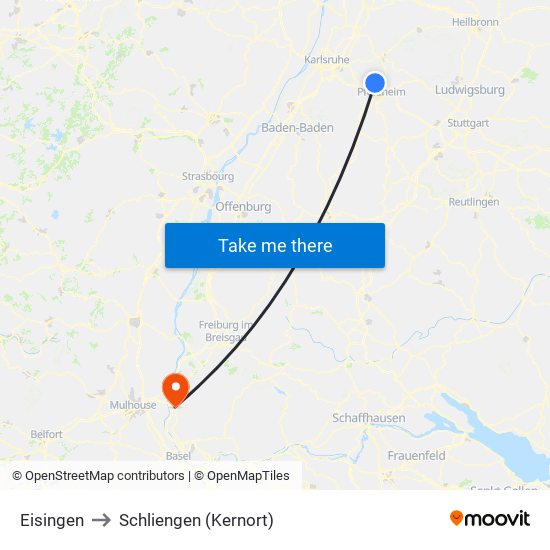 Eisingen to Schliengen (Kernort) map