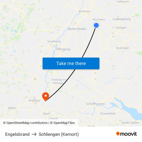 Engelsbrand to Schliengen (Kernort) map