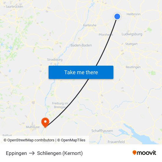 Eppingen to Schliengen (Kernort) map