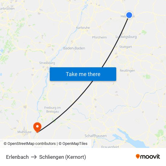 Erlenbach to Schliengen (Kernort) map