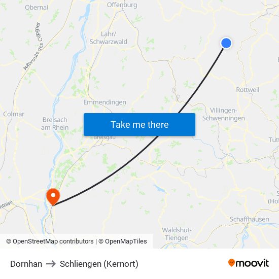 Dornhan to Schliengen (Kernort) map