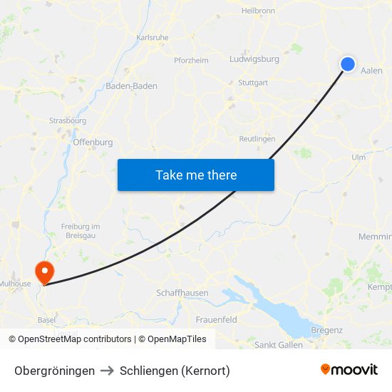 Obergröningen to Schliengen (Kernort) map