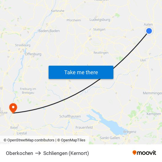 Oberkochen to Schliengen (Kernort) map