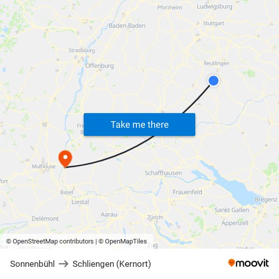 Sonnenbühl to Schliengen (Kernort) map