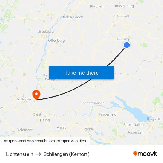 Lichtenstein to Schliengen (Kernort) map