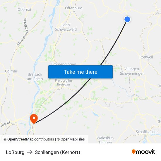 Loßburg to Schliengen (Kernort) map