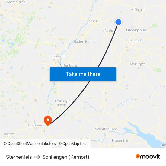 Sternenfels to Schliengen (Kernort) map