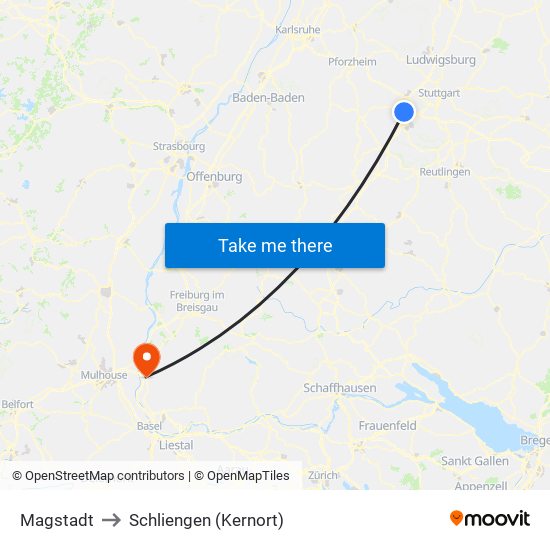 Magstadt to Schliengen (Kernort) map