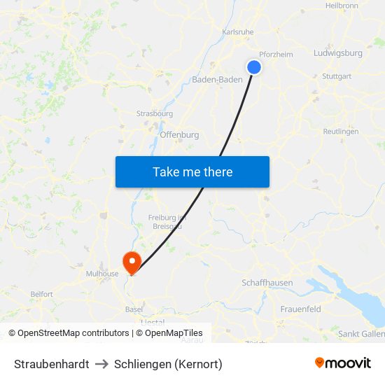 Straubenhardt to Schliengen (Kernort) map