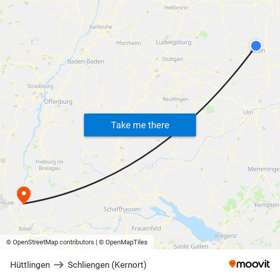 Hüttlingen to Schliengen (Kernort) map