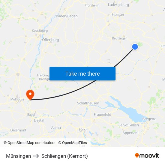 Münsingen to Schliengen (Kernort) map