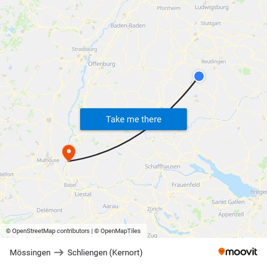 Mössingen to Schliengen (Kernort) map