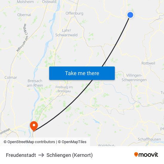 Freudenstadt to Schliengen (Kernort) map