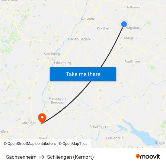 Sachsenheim to Schliengen (Kernort) map