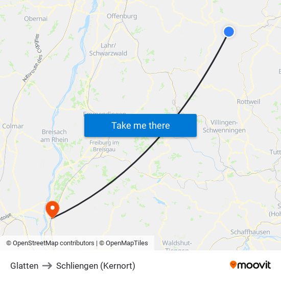 Glatten to Schliengen (Kernort) map