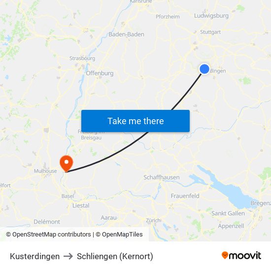 Kusterdingen to Schliengen (Kernort) map