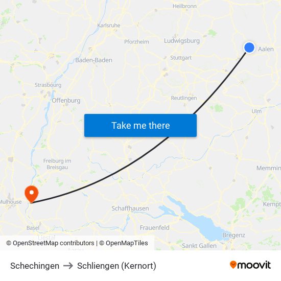 Schechingen to Schliengen (Kernort) map