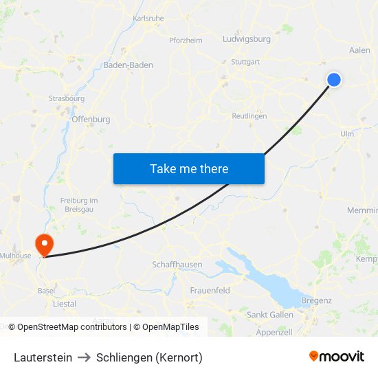 Lauterstein to Schliengen (Kernort) map