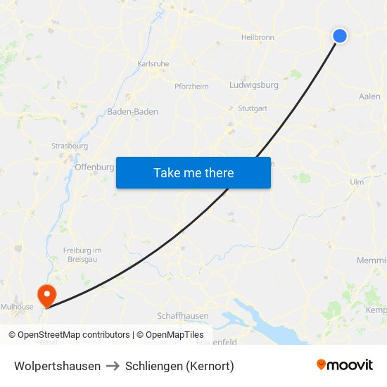 Wolpertshausen to Schliengen (Kernort) map