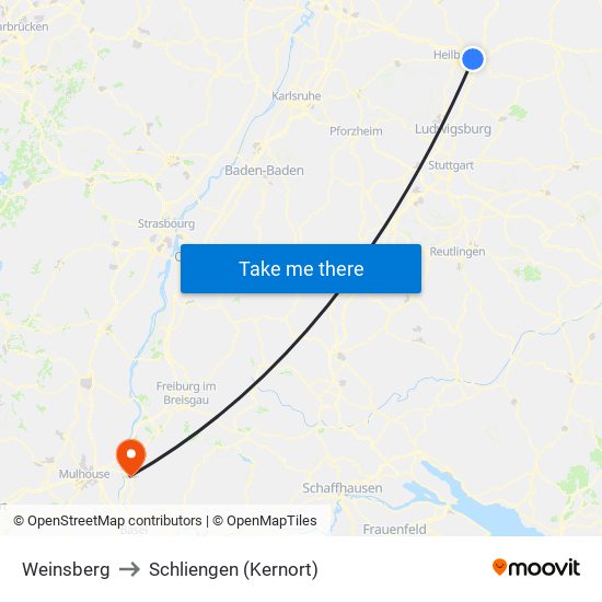 Weinsberg to Schliengen (Kernort) map