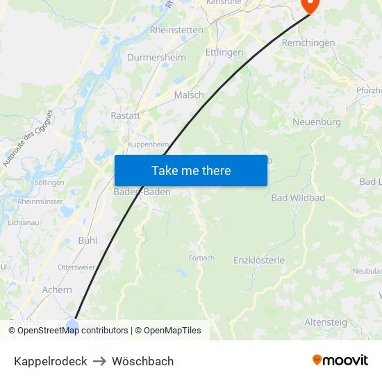 Kappelrodeck to Wöschbach map