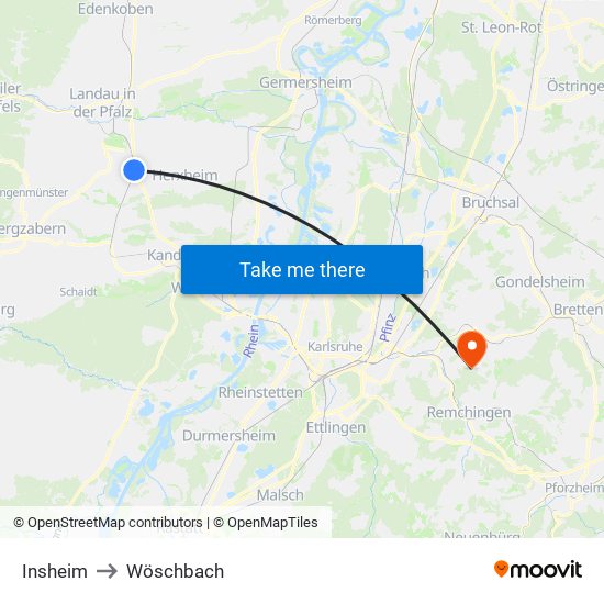 Insheim to Wöschbach map