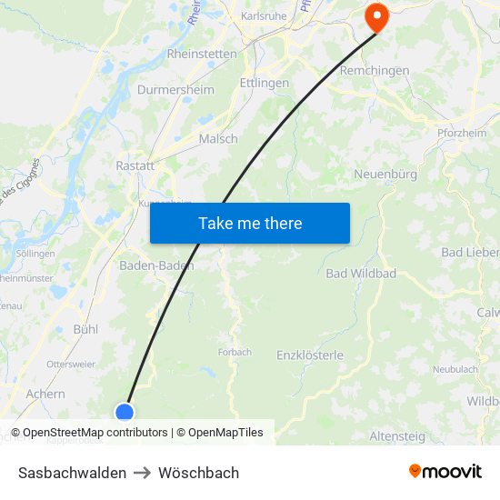 Sasbachwalden to Wöschbach map