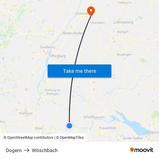 Dogern to Wöschbach map