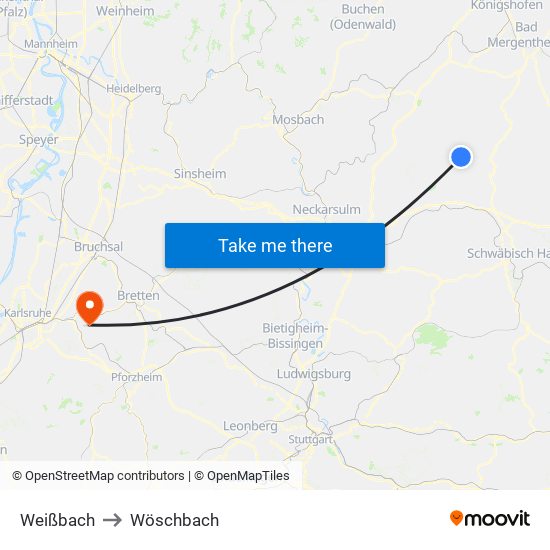 Weißbach to Wöschbach map