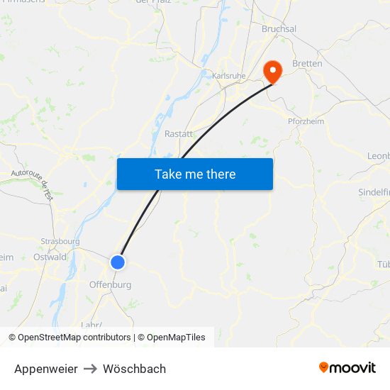 Appenweier to Wöschbach map