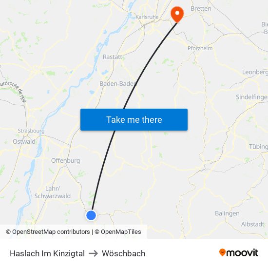 Haslach Im Kinzigtal to Wöschbach map