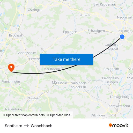 Sontheim to Wöschbach map