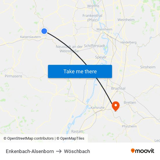 Enkenbach-Alsenborn to Wöschbach map