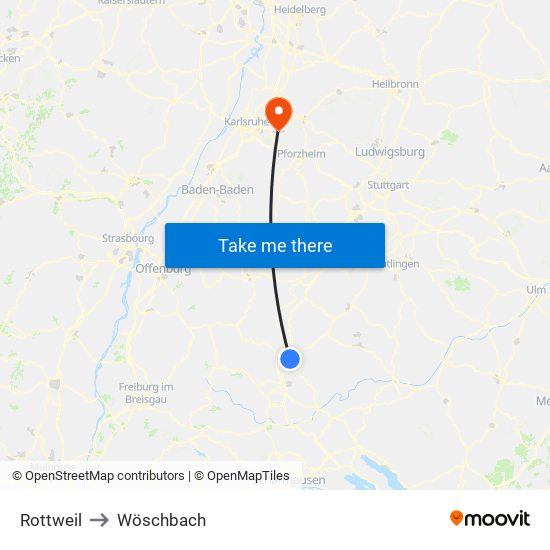 Rottweil to Wöschbach map