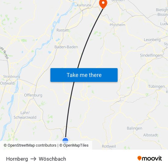 Hornberg to Wöschbach map