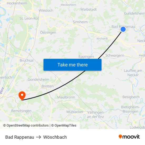 Bad Rappenau to Wöschbach map