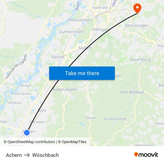 Achern to Wöschbach map