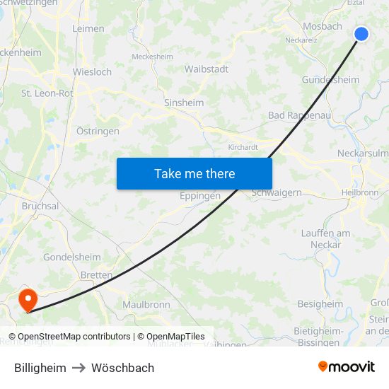 Billigheim to Wöschbach map