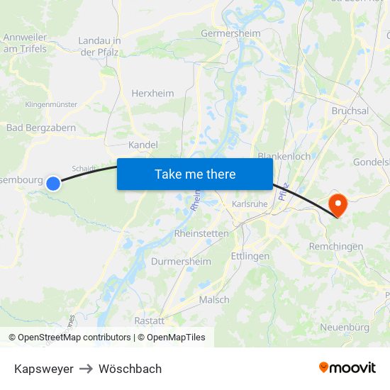 Kapsweyer to Wöschbach map